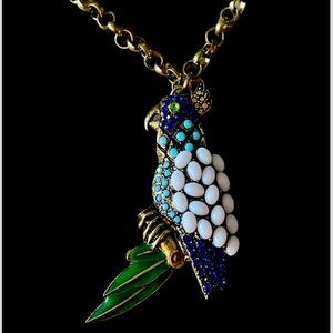 Multicolor Beaded Rhinestone Crystal Parrot Bird Pendant Vintage Long Necklace